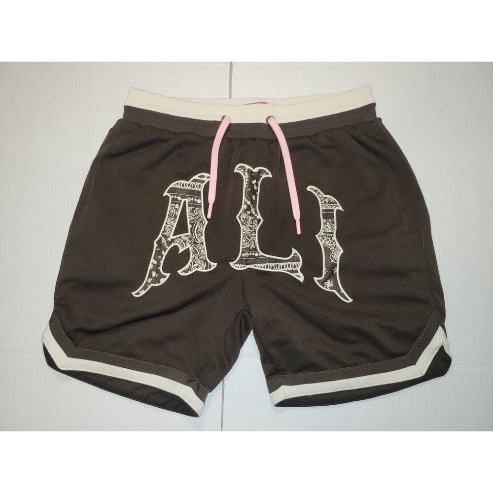 Shoe Palace Muhammad Ali Shorts Brown Pink Butteryfly Bee Mens Medium Drawstring